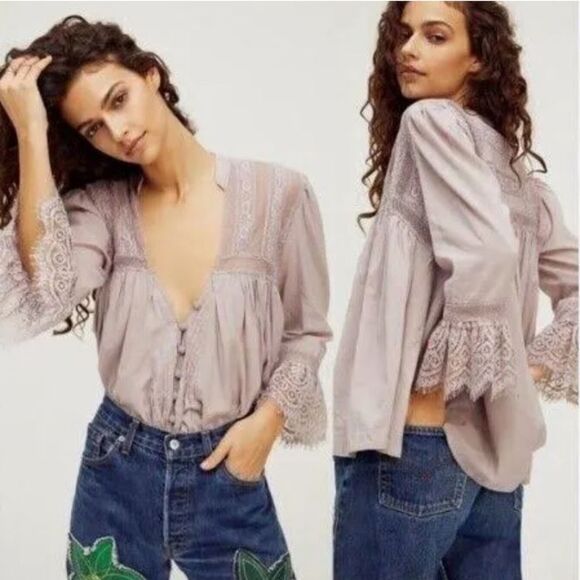 Free People Tops - Free People Dusty Mauve Esme Embroidered Button Down, Size L, New w/ Tag $128